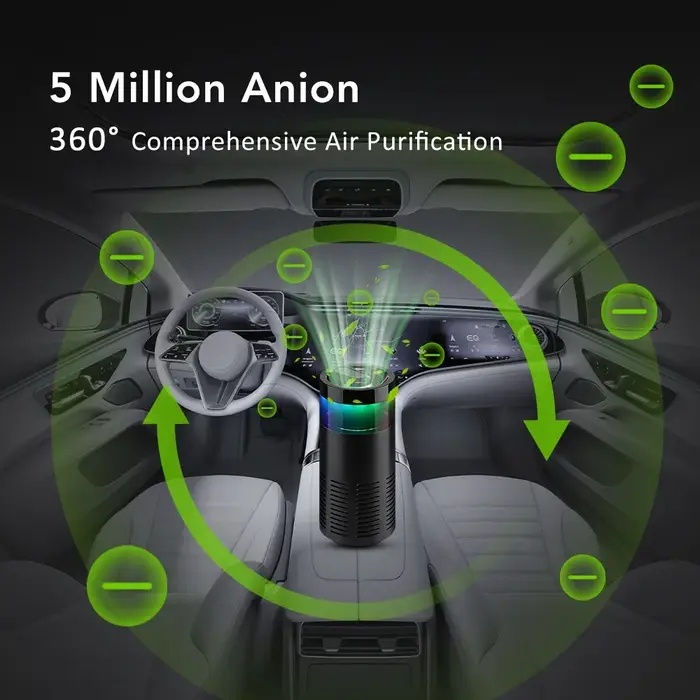 Mini Diffuseur Purificateur d'Air pour Voiture Aromathérapie Humidificateur Désodorisant Générateur d'Ions Monté pour Huiles Essentielles et Parfums Usage Routier Vacances Occasions Spéciales