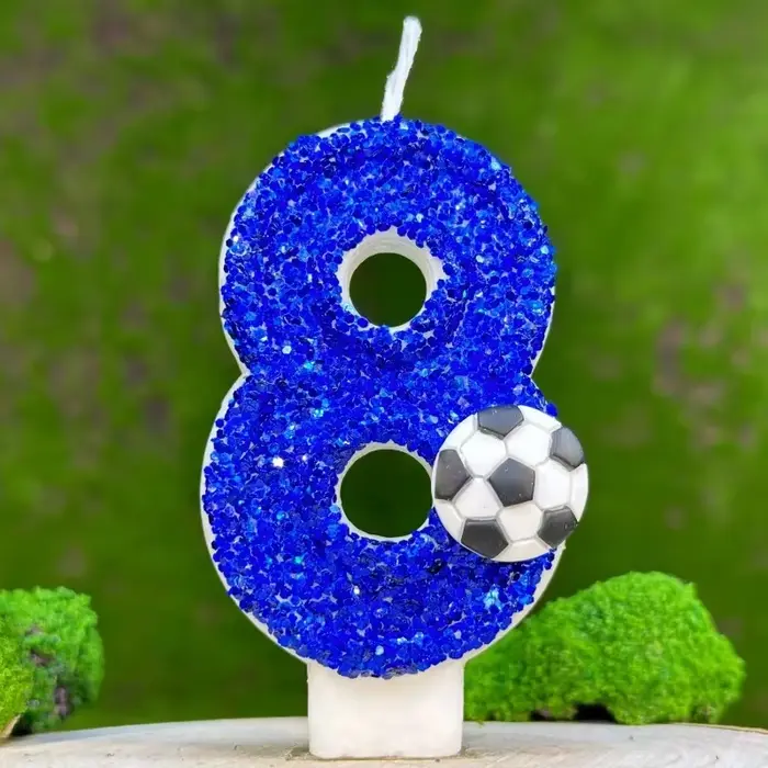 Bougie de gâteau de Football bleue, numéro 0-9, bougie décorative pour gâteau de fête d'anniversaire, décoration de gâteau