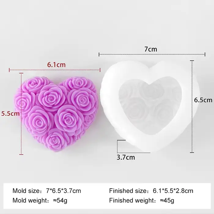 Bricolage amour Rose fleurs saint valentin bougie moule arôme gypse résine Silicone moule à la main 