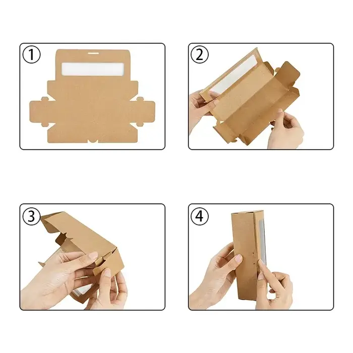 Boîte cadeau en papier kraft Macaron avec fenêtre transparente et couvercle rabattable, en carton blanc, pour desserts, bonbons, fleurs, emballage de fête