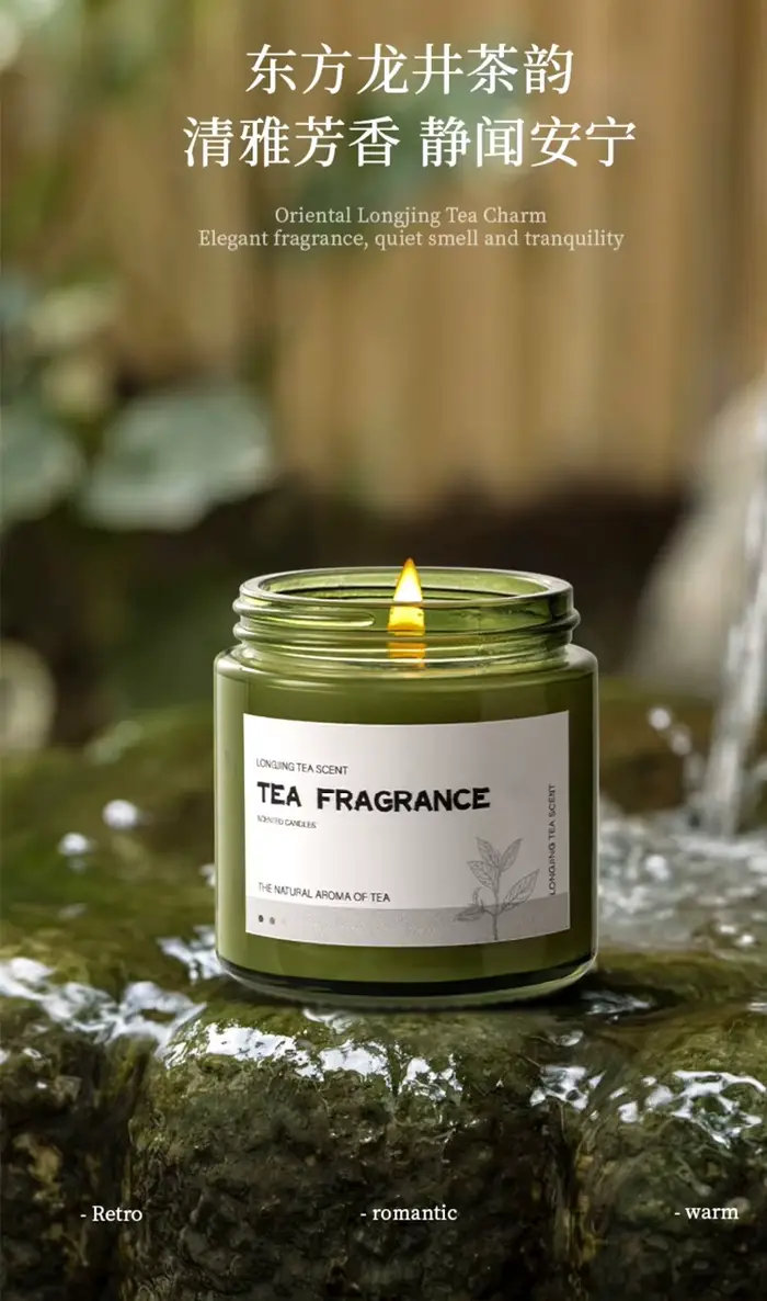 Bougie parfumée au thé, sans fumée, faite à la main, aromathérapie, ambiance rétro, cire de soja, parfum souvenir, cadeau