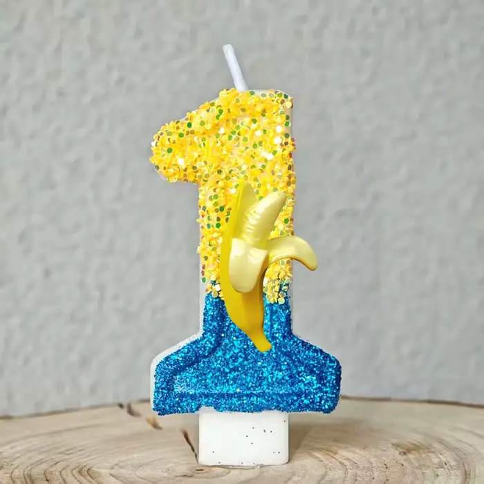 Bougie banane jaune pour homme, numéro 0-9, décoration de gâteau d'anniversaire, décoration de gâteau pour fête d'anniversaire, cadeau de réception-cadeau pour bébé